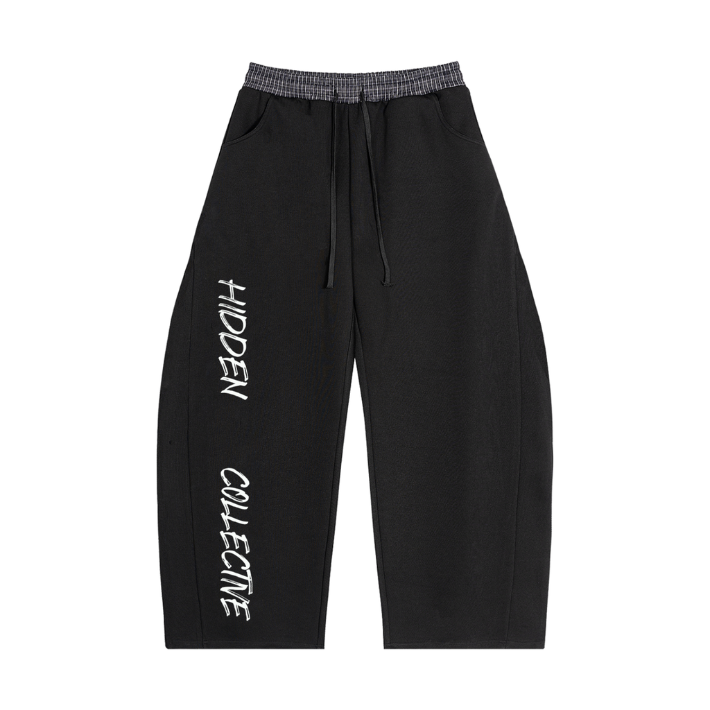 Unisex Plaid Waistband Sweatpants- Black