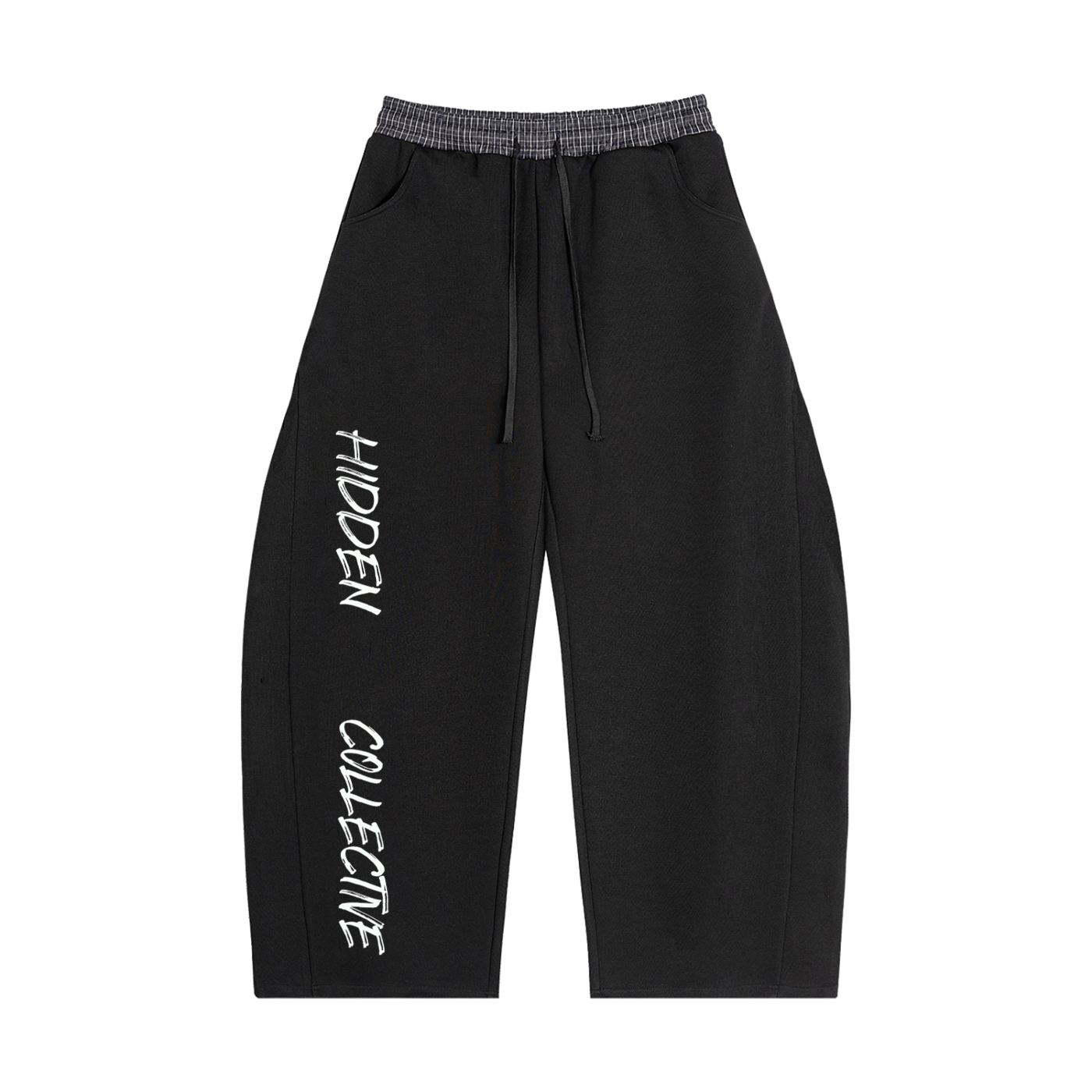 Unisex Plaid Waistband Sweatpants- Black