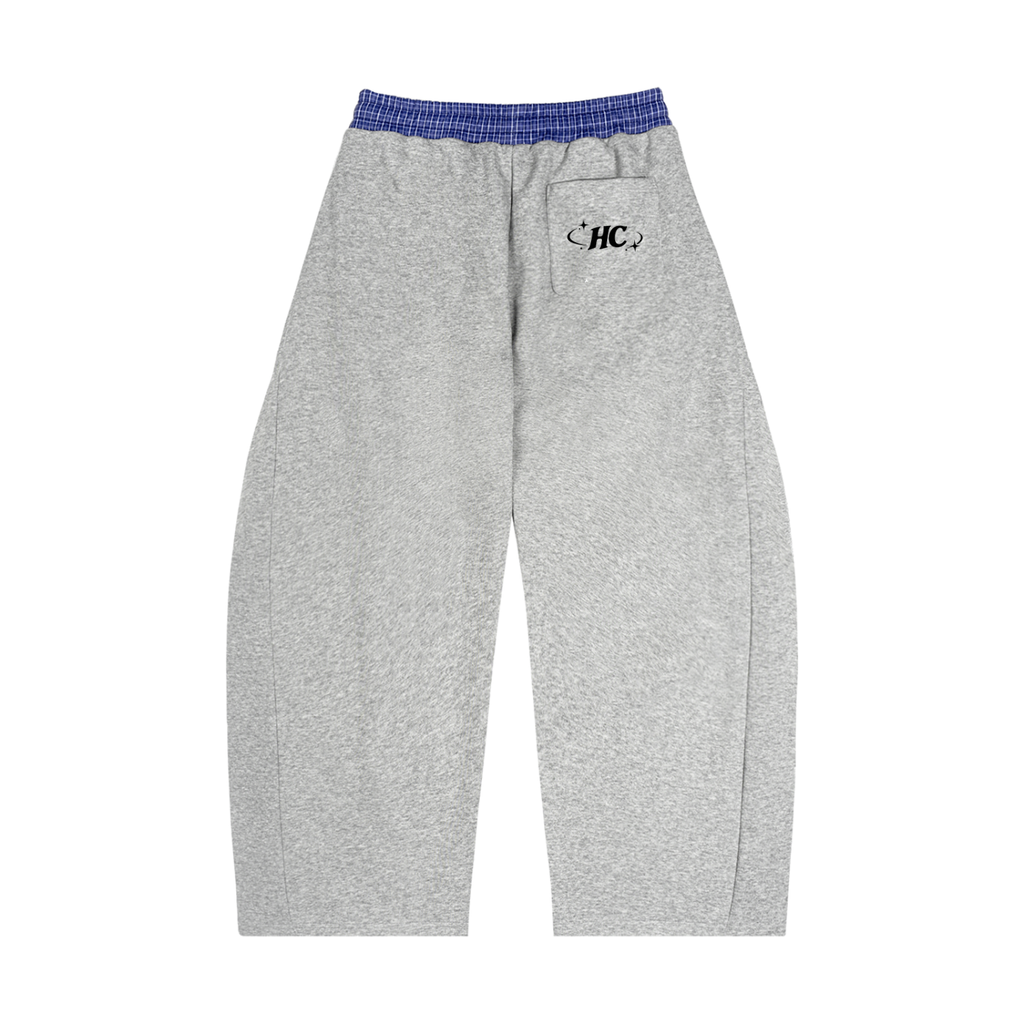 Unisex Plaid Waistband Sweatpants- Grey