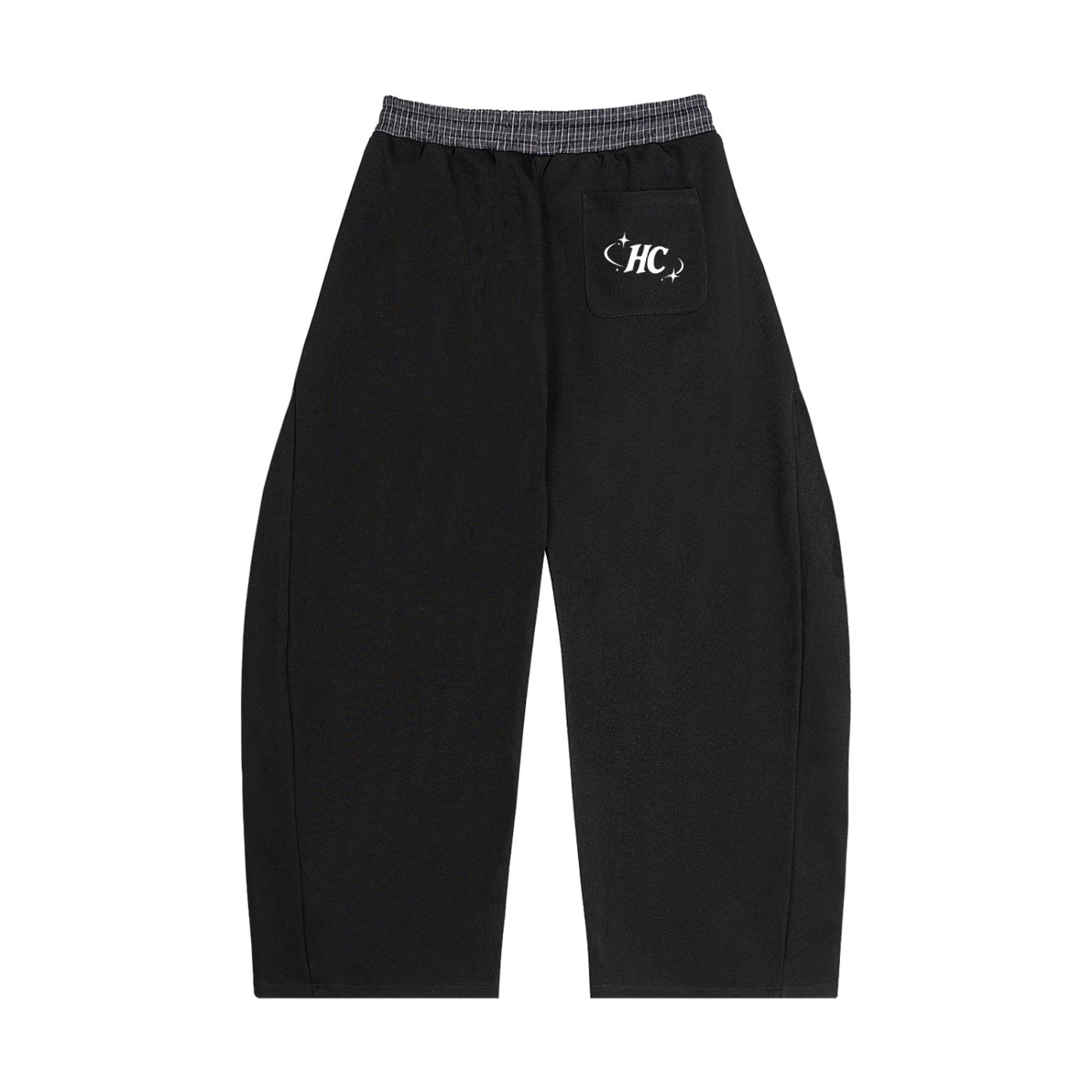 Unisex Plaid Waistband Sweatpants- Black
