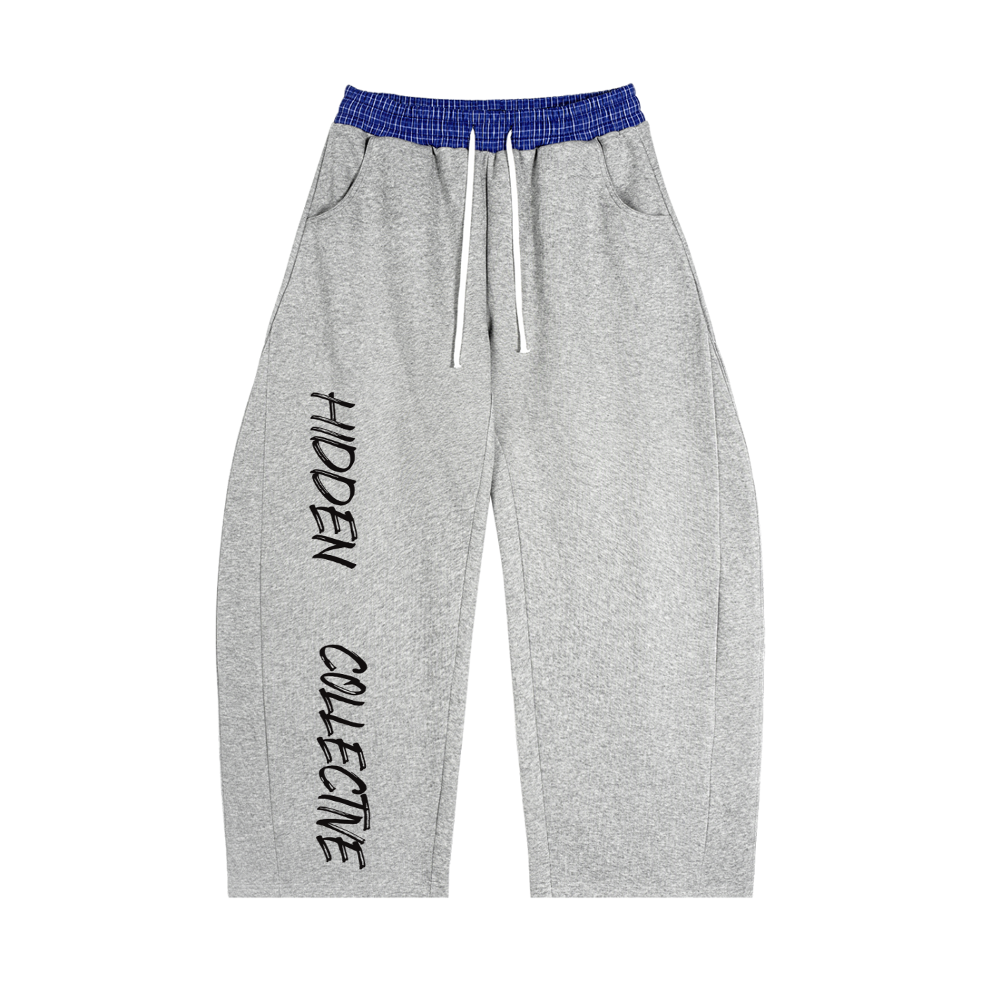 Unisex Plaid Waistband Sweatpants- Grey